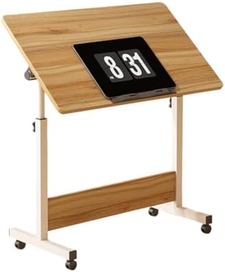 Small Standing Desk, Foldable Stand Up Desk with Wheels Mobile Computer Table Adjustable Height Desktop Sit Stand Table Workstations for Small Spaces and Home Offices(Vintage Oak)