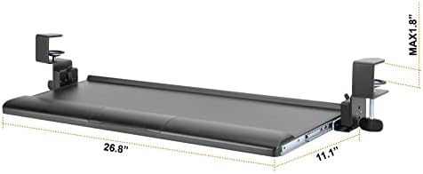 Kantek Desk Clamp Tilting Keyboard Tray, 5 Tilt Angles, Negative and Positive Tilt, Slides Under Desk, 26.8-Inch W x 11.1-Inch D, Black (KT175)