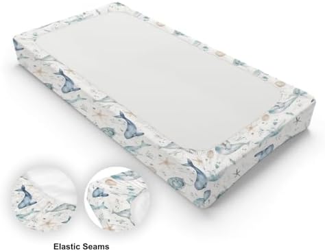 Ocean Animals Baby Changing Pad Cover,Unisex Watercolor Sea Turtle Whales Starfish Nursery Diaper Changing Table Pad Mat Sheet for Boys Girls-16x32