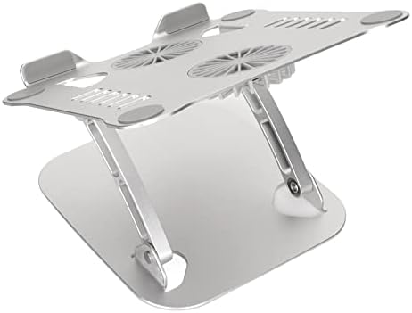 Diyeeni Laptop Stand with 2 Cooling Fans, Aluminum Computer Riser Ergonomic Foldable Height Laptop Elevator for Desk, Compatible with 10-17.3in Laptops, Sturdy Portable (Silver)