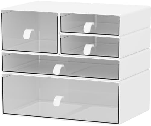 White & Clear 5-Drawer Stackable Desk Organizer Storage Set