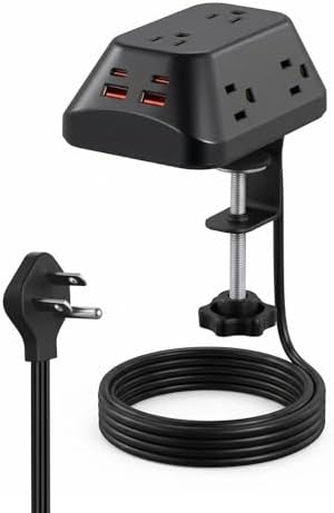 Desk Clamp Power Strip, 6 AC, 2 USB-C & 2 USB-A, 1440J, 6FT Cord