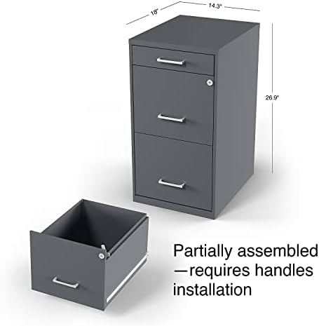 Staples 3-Drawer Vertical File Cabinet, Letter Size, Lockable, Charcoal