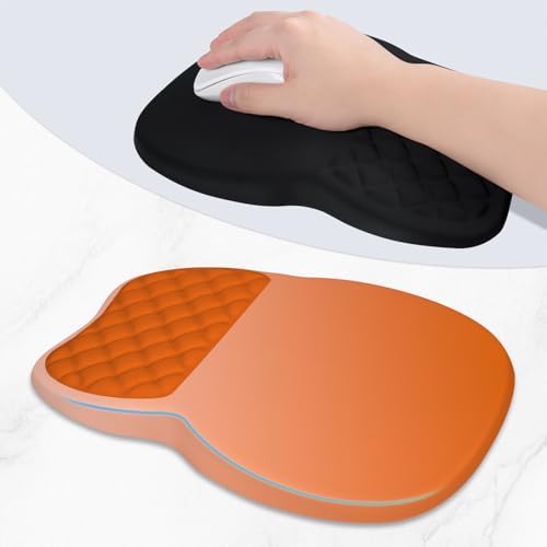 ITNRSIIET Ergonomic Mouse Pad Wrist Support with Memory Foam Massage Bulge & Non-Slip PU Base, Carpal Tunnel Pain Relief, Prevent Wrist Sweating, 12 x 8 x 1.2 inch, Peach