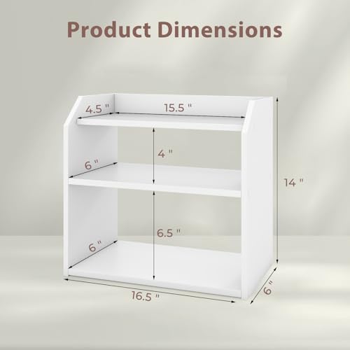 Tangkula 3-Tier Desktop Bookshelf, Wooden Countertop Bookcase with Guardrails, Space-Saving Desk Display Hutch Shelf, Modern Tabletop Storage Organizer for Study Room, Office and Dormitory (2,White)