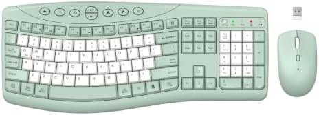 Wireless Keyboard and Mouse Combo, Quiet Ergonomic Curved Keys(Green-B)