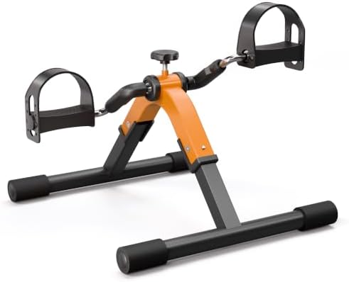 Folding Pedal Exerciser Mini Exercise Bike Under Desk Bike for Arms and Legs Workout, Portable Desk Bike Peddler Machine for Sedentary Officer & Seniors