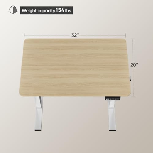 LongKe Electric Standing Desk Adjustable Height, 32x20 Inches Sit Stand up Desktop for Home Office, Ergonomic Rising Computer Table with Memory Preset, Yellow Beams