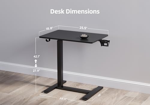 Claiks Mobile Rolling Desk Small Portable Laptop Cart Bedside, 26" Black