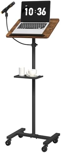 MAHANCRIS Podium Stand with Microphone Stand, Mobile Lectern and Laptop Desk with Storage Tray, 28.9-42.7 Inch Adjustable Height Portable Podium for Classroom, Conference Room, Rustic Brown LPHR4001