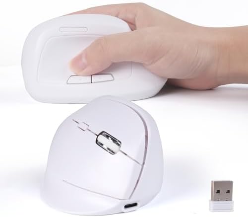 Bluetooth Wireless Vertical Mouse - Ergonomic Design, Rechargeable with Type-C, Silent Operation for Office and Home Use, Ideal for Professionals & Students (White)