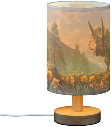 Bedside Lamp Dinosaur Mountain Table Lamp for Bedroom LED Nightstand Lamp Shade USB Ports Wood Base for Living Room Dorm Office