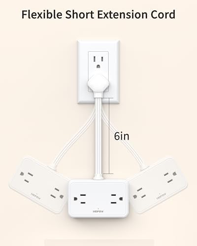 Flat Plug Extension Cord, 4AC&2A2C, 0.5FT Short Power Strip for Travel