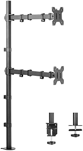 VIVO Extra Tall Vertically Stacked Dual Monitor Desk Mount Stand with 39 inch Stand-up Pole, Fully Adjustable Extended Arms, Fits 2 Screens up to 27 inches, STAND-V012T
