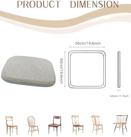 High Resilience Memory Foam Chair Cushion 19"x19"x2" Set of 2 Square Chair Pads and Washable Cover Non Slip Seat Cushions for Indoor Dining Room Kitchen and Office Chairs (Khaki,19"x19")