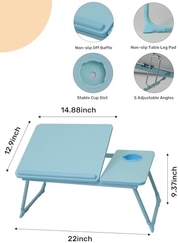 Lap Desk for Couch/Sofa/Floor, 5-Angle Adjustable Bed Desk with Foldable Legs &Cup Holder, Light Weight Bed Tray Table for Writing/Eating/Reading, Portable Laptop Stand for Adults, Kids