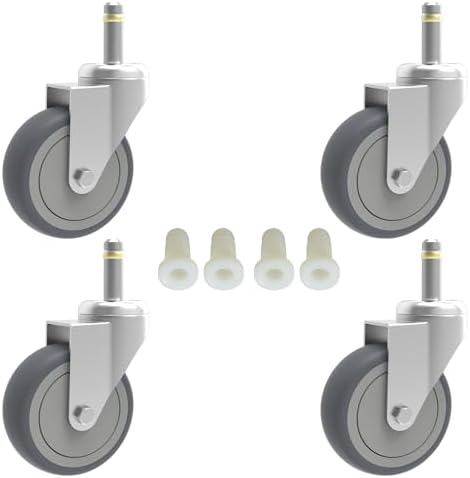 RILIDRI 3-Inch Swivel Stem Caster, 7/16-Inch Stem Diameter Rubber Wheel, Heavy Duty TPR Replacement Wheels for Rubbermaid Mop Bucket Cart Grill Casters - 4 Pack