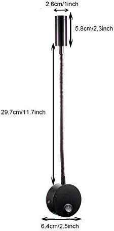 3W Wall Mounted Reading Light Flexible Gooseneck LED Sconce Lamp with Plug & Switch for Bedroom, Office, Workbench, Studio (01 Black Cool)