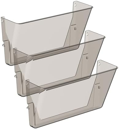 Gawerk Clear Acrylic Single Pocket, Plastic Hanging Wall Mount File Holder for Office Home (Gray, 3 Pack)