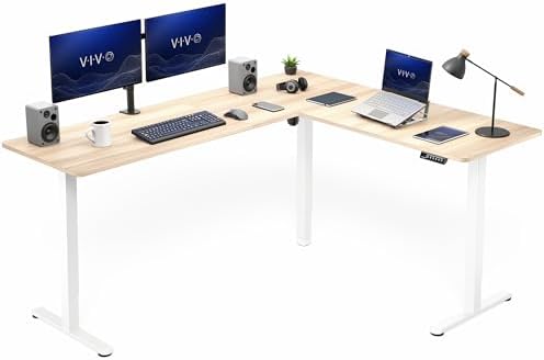 VIVO Light Wood 75 x 63 in Corner Standing Desk, DESK-E3CTC-75