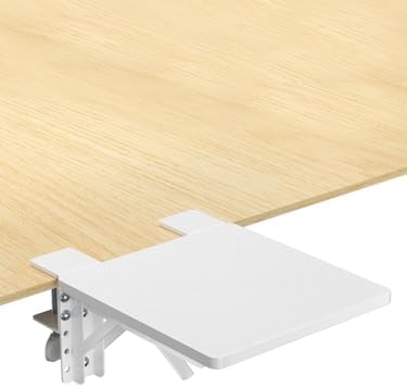 suptek Ergonomics Desk Extender Tray, 9.5"x9.1" Clamp on Table Mount Arm Wrist Rest Shelf, 90° Foldable Computer Arm Rest for Desk, White, DSF3W