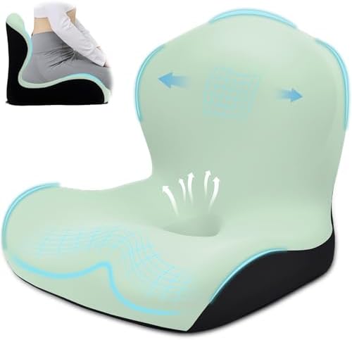 Seat Cushion, Office Chair Cushion, L-Shaped Ergonomic Car Seat Cushions, Memory Foam Chair Cushion, Lumbar Support Pillow for Wheelchair, Car, Home, Office, Desk, Green