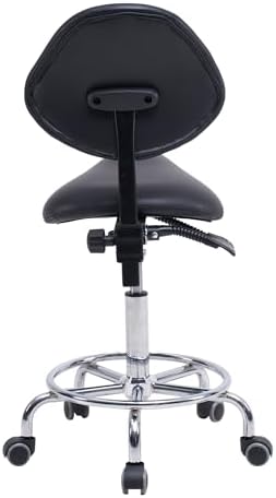 Rolling Saddle Stool with Backrest, Adjustable Tilt Seat, 300lb Capacity