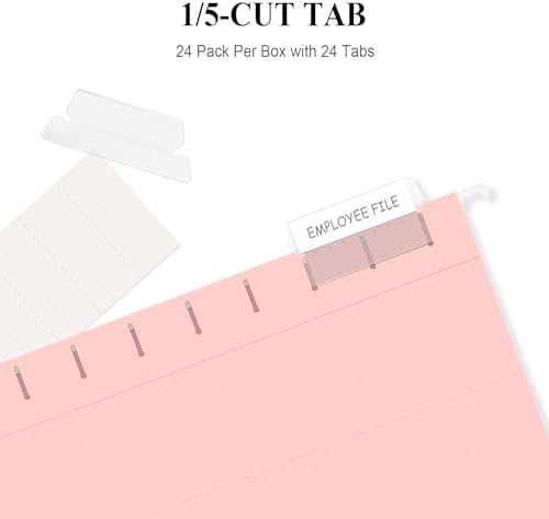 ViVin Hanging File Folders 24 Pack,Letter Size with 1/5-Cut Adjustable Tabs, Pink, Reinforced File Organizer for Office Desk, Home Filing Cabinet & School Drawer