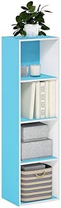 Furinno PASIR Book Shelf, 4-Tier Modern Bookshelf, Open Shelves Bookcase 9 x 12 x 42, Easy Assembly, for Living Room, Bedroom, Home Office, Light Blue/White