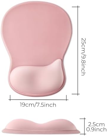 Gel Wrist Rest Mouse Pad, Ergonomic Mousepad with Wrist Support, Relieve Wrist Pain, Gaming Mousepad with Concave Design Cushion & Non-Slip PU Base, for Home Office Laptop Computer, Pink