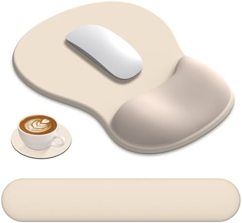 AKIT Ergonomic Mouse Pad and Keyboard Wrist Rest Set,Memory Foam,Apricot