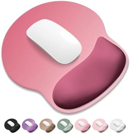 ITNRSIIET Ergonomic Mouse Pad with Wider Memory Foam Wrist Rest +17% - Curved Cushion Reduces Pressure 20%, Pain Relief, Non-Slip, Smooth, Cute Colors, 9.85 x 9 in, Pink