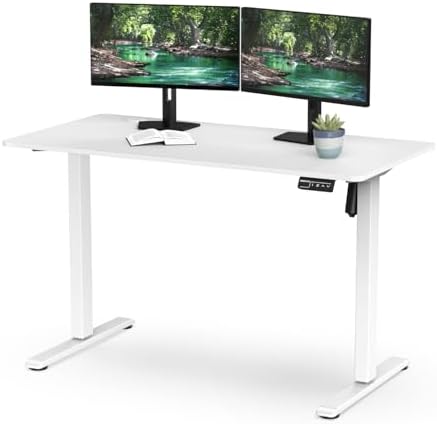 Mount-It! White Standing Desk 48x24 – Electric Height Adjustable Sit to Stand Desk with Memory Presets, Ergonomic Home Office Table, White Frame with White Splice Board Top