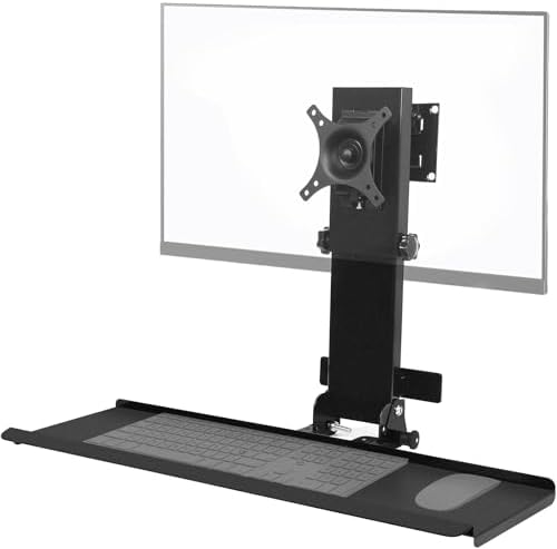 Monitor Wall Mount with Foldable Keyboard Tray for Mac mini/Small PCs Monitor and Keyboard Mount | 26" Curved Platform w/Mouse Space | Holds 17"-32" Screens-Black