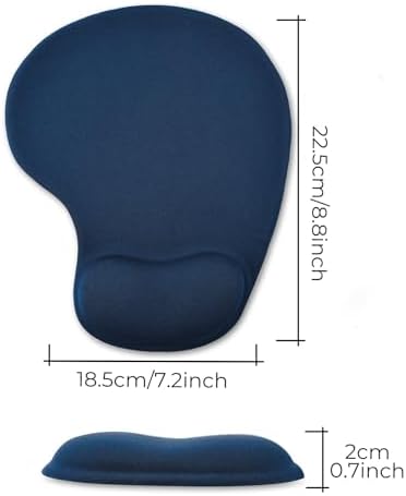 Mouse Pad with Wrist Support, 2-Pack Ergonomic Mousepad with Wrist Rest, Gaming Mouse Pad with Non-Slip PU Base, Relieve Pain Relief, for Home Office Computer Laptop, Navy Blue