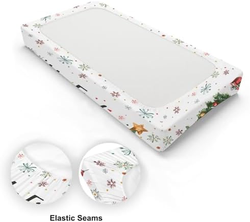 Cute Christmas Bear Trees Winter Holiday Pattern Baby Changing Pad Cover, Unisex Christmas Nursery Diaper Changing Table Pad Mat Sheet for Boys Girls-16x32