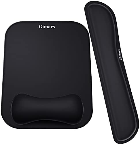 Gimars Elongate Smooth Lycra Fabric Ergonomic Mouse Pad Wrist Support, Gel Memory Foam Cushion Set Keyboard Wrist Rest Support, Pain Relieve for Computer, Laptop, Office, School, Home, Gaming, Black