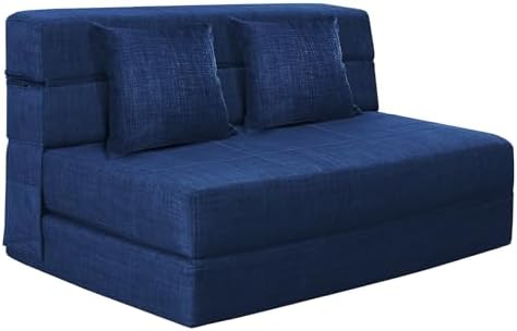Nigoone 60 Inch Folding Sofa Couch Memory Foam with Pillow Convertible Sleeper Mattress Futon Lazy for Living Room, Washable Cover, Queen Size, Dark Blue