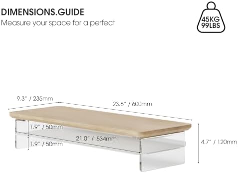 Fenge 23.6" Monitor Stand with Clear Acrylic Legs, Oak