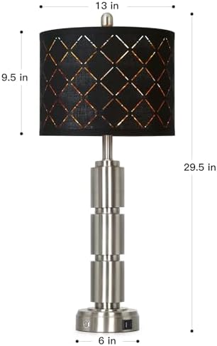 Set of 2 Modern Table Lamps for Living Room Bedroom,29" Tall Bedside Lamp with 2 USB Port,Silver Metal Touch Nightstand Lamp for Desk End Side Table Entryway,Silver