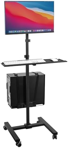 Mount-It! Rolling Computer Cart on Wheels, Mobile Desk Workstation with Monitor Mount for up to 32" Screen, Full Keyboard Tray, Floating Adjustable CPU Holder, Standing up to 70" Tall