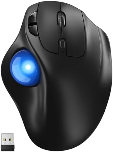 Ergonomic Wireless Trackball Mouse, 3 Device Connection, 5 Level DPI
