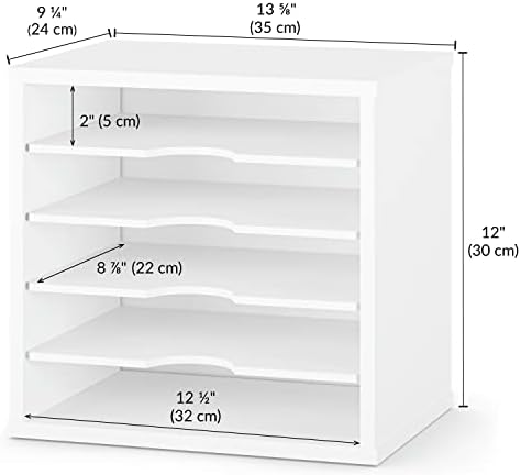 Ballucci File Organizer Paper Sorter, 5 Tier Adjustable Shelves Office Desk Organizer, 13 5/8" x 9 1/4" x 12", White
