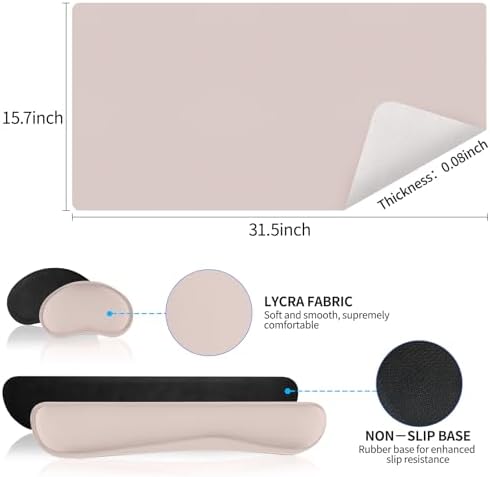 Mouse Pad and Keyboard Wrist Rest, Large Keyboard and Mouse Pad Set, Ergonomic Mousepad with Wrist Rest, Non-Slip Desk Mat Protector for Office, Home (31.5×15.7 Inches, Cream Pink)