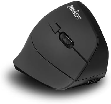 Perixx PERIMICE-715R Cordless Rechargeable Vertical Mouse - Duo Wired and Wireless Charging Feature - 6 Buttons Design - Black - Right-Handed