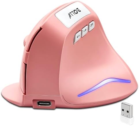 Wireless Vertical Ergonomic Optical Mouse, Pink Computer Mouse with 3 Adjustable DPI 1000/1600/ 2400, 5 Buttons for Laptop, Desktop, PC, MacBook