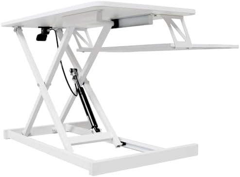 Height Adjustable Standing Desk Converter, White, MDF Steel Frame, 31.5x17 Inch Desktop, Gas Spring Lift System, Keyboard Tray, Sit Stand Workstation, 44 lb Capacity (White)