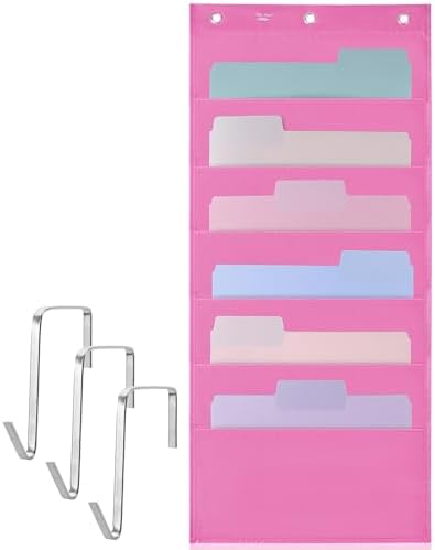 Mr. Pen- Hanging Wall File Organizer, 6 Pocket, Pink
