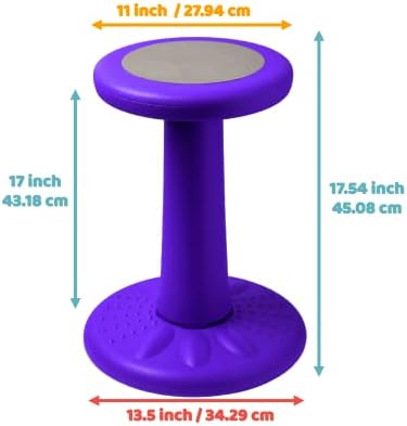 Studico ActiveChairs Kids Wobble Chair, Flexible Elementary Classroom Seating, Improves Focus, Posture and Helps ADHD/ADD, Sensory Desk Chairs, Pre-Teen 17.75" Active Fidget Chairs, Ages 7-12, Purple
