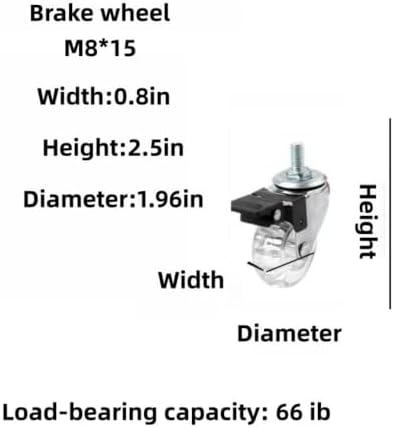 Castor Wheels 2-inch 8 * 15 Screw Brake Transparent Wheel Screw Threaded Stem Casters Office Chair Caster Wheel Clear Swivel Casters with Brake for Sofa Chair Cabinet Casters Wheels,Stem Casters